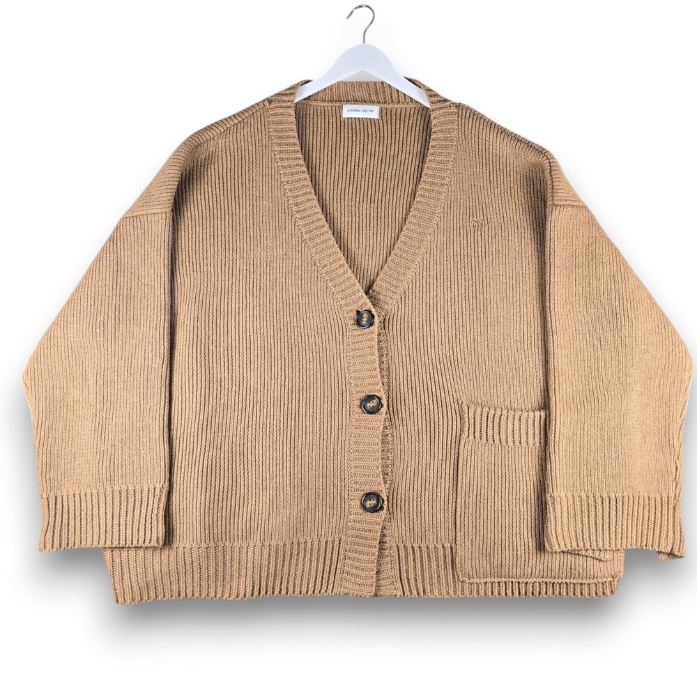 2208M DECAF Wool Cardigan Sweater M Tan Brown Oversized Made in Italy Unisex